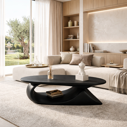Elegant Wooden Coffee Table with Curved Modern Design