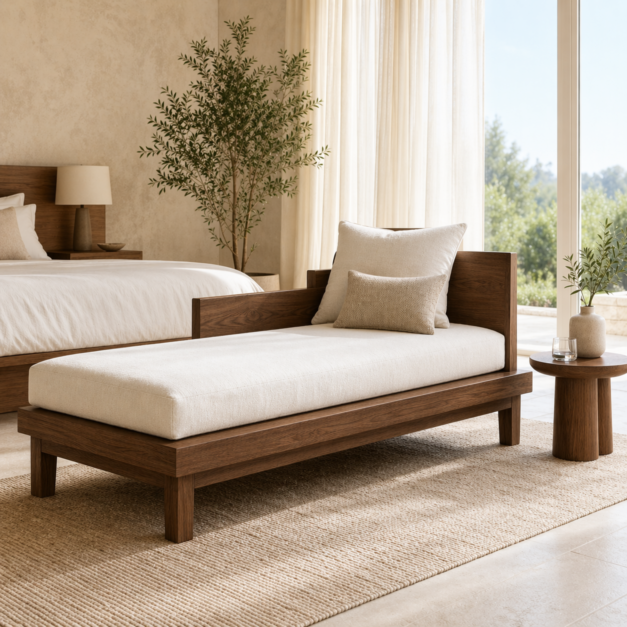Modern Daybed Sofa with Cushion Minimal Bedroom Lounge Bench and Backrest