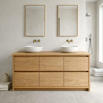 Solid Wood Bathroom Vanity Cabinet Double Sink Base Modern Storage Unit