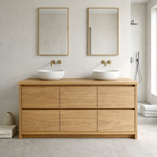 Solid Wood Bathroom Vanity Cabinet Double Sink Base Modern Storage Unit