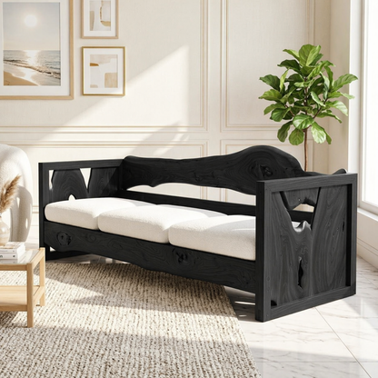 Organic Modern Wooden Sofa, Minimalist Daybed Couch for Elegant Modern Interiors