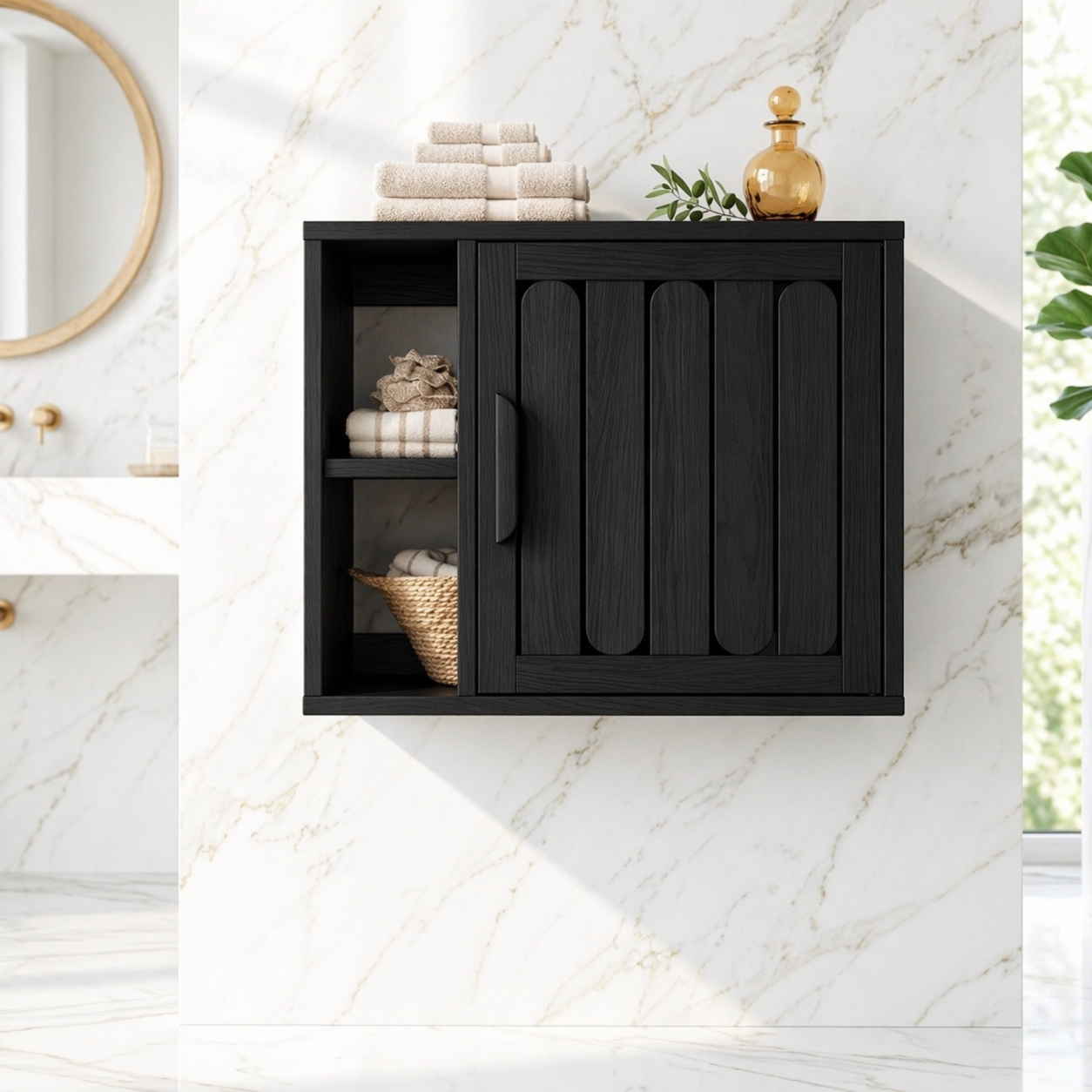 Floating Bathroom Cabinet, Modern Wall Mounted Vanity Storage Shelf Organizer Unit