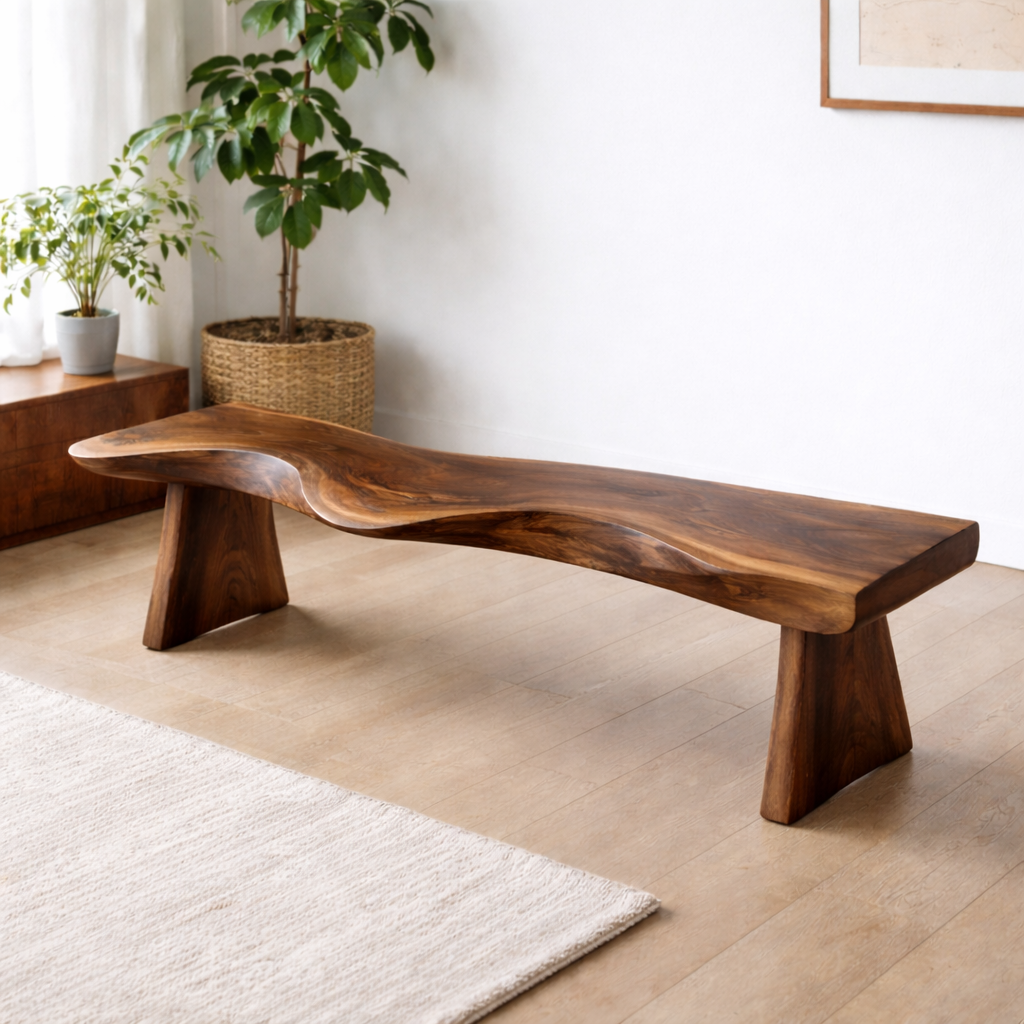Live Edge Solid Wood Bench – Natural Wood Rustic Entryway Seating Bench Kitchnce
