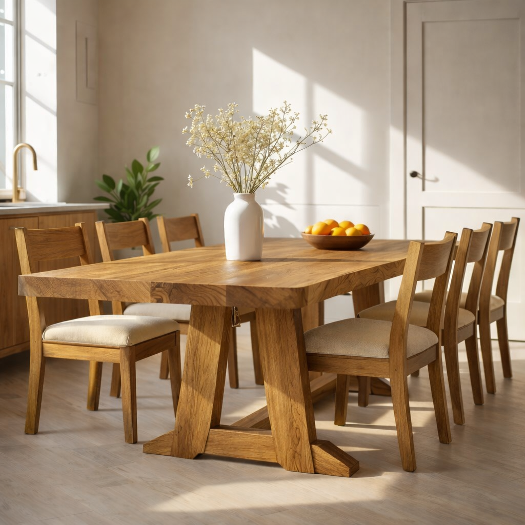 Handcrafted Solid Wood Dining Table – Live Edge Kitchen Table with Artisan Joinery Base