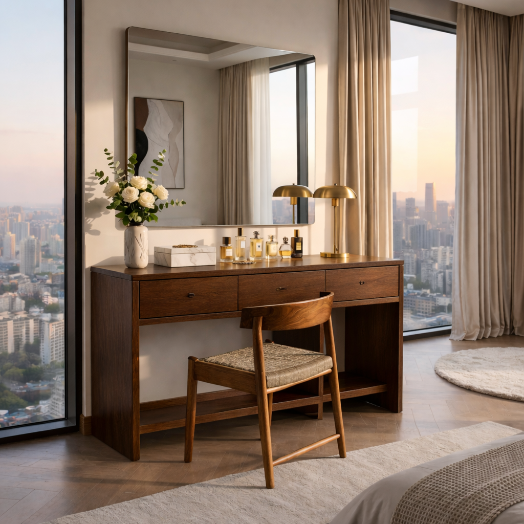 Handcrafted Solid Wood Makeup Vanity  – Modern Minimalist Design