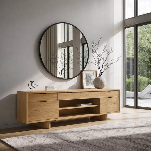 Solid Wood Console Table with Drawers and Open Shelf – Modern Entryway Storage Cabinet