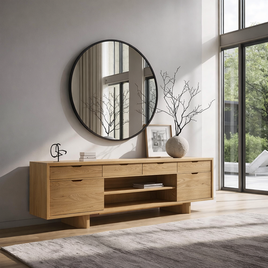 Solid Wood Console Table with Drawers and Open Shelf – Modern Entryway Storage Cabinet