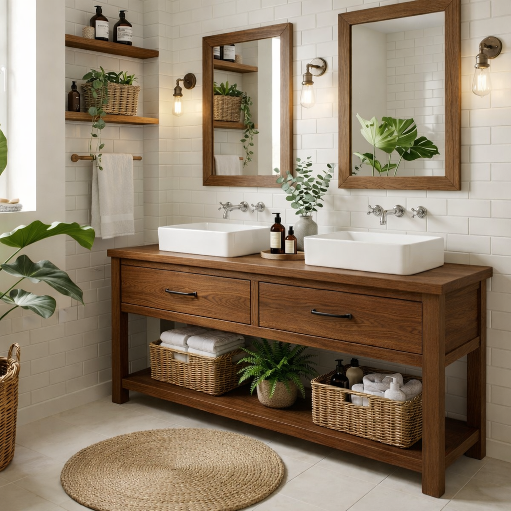 Modern Farmhouse Bathroom Vanity Cabinet Double Sink Base Wood Bathroom Console Storage Kitchnce