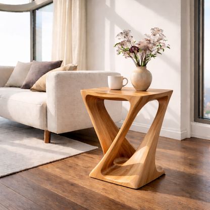 Modern Solid Wood End Table – Sculptural Wooden Side Table for Living Room Kitchnce
