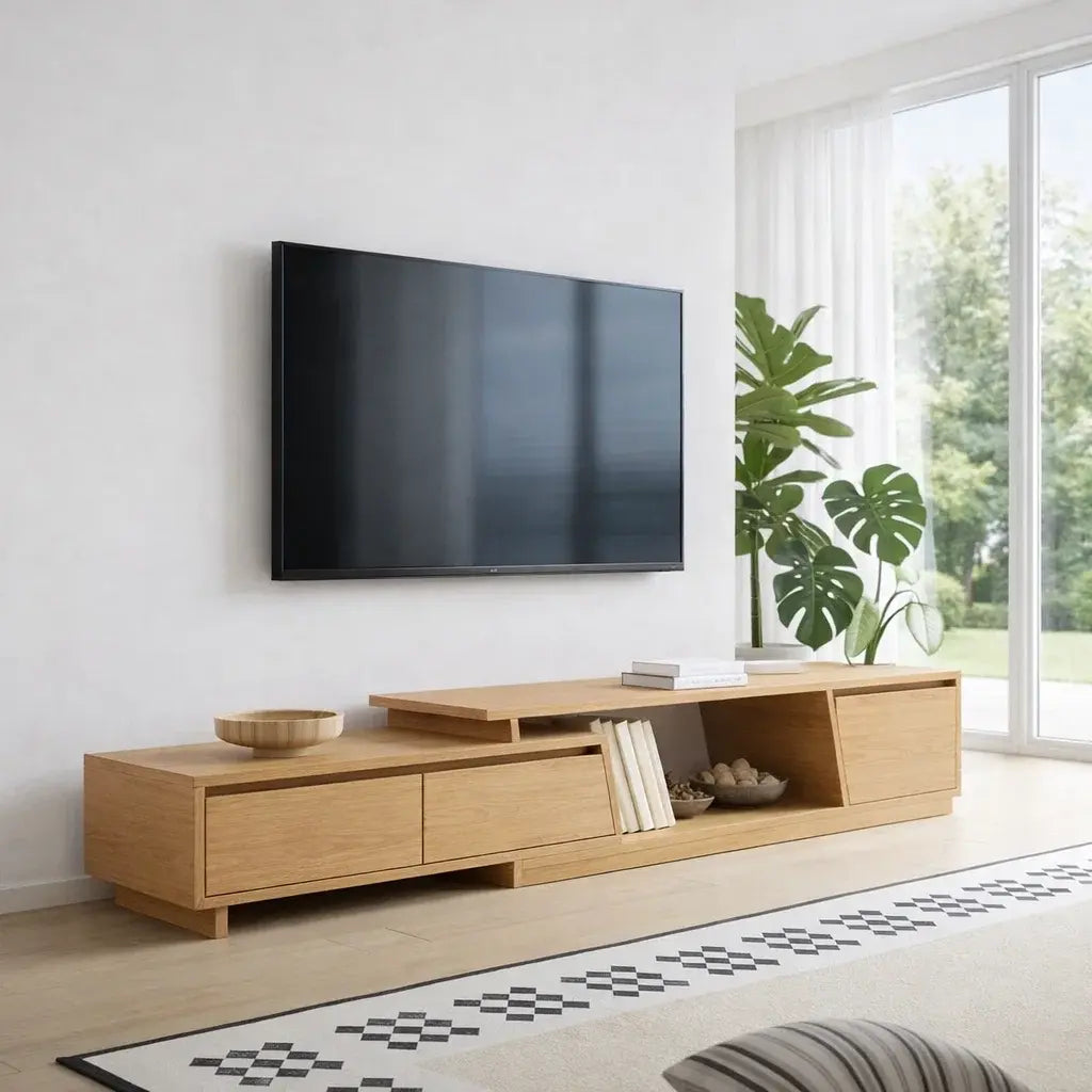 Solid Wood TV Cabinet Low Profile – Modern Walnut Media Console Kitchnce