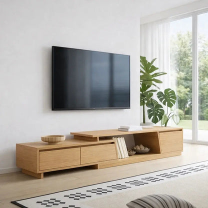 Solid Wood TV Cabinet Low Profile – Modern Walnut Media Console Kitchnce
