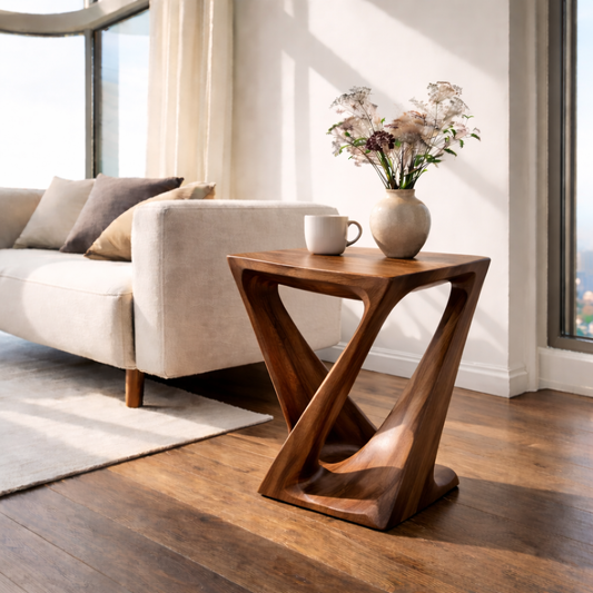 Modern Solid Wood End Table – Sculptural Wooden Side Table for Living Room Kitchnce