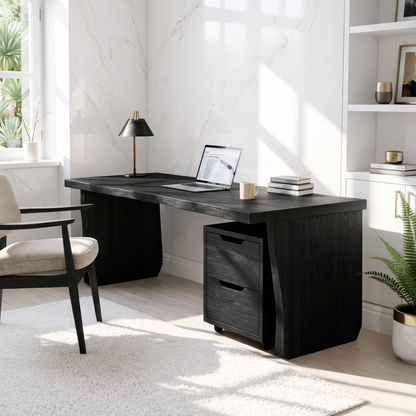 Modern Writing Desk with Mobile Drawer Home Office Work Table Minimal Design
