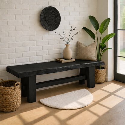 Live Edge Solid Wood Bench, Rustic Farmhouse Entryway Dining Seating