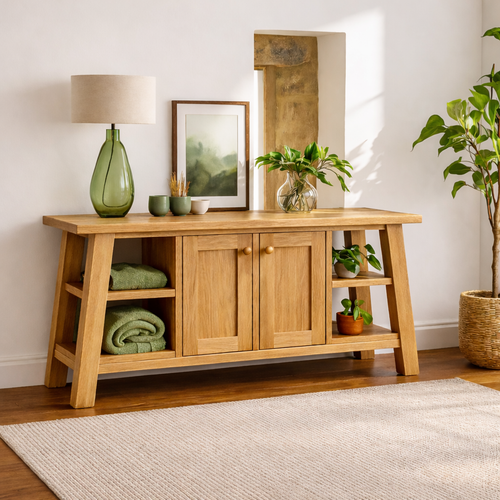 Modern Solid Wood Sideboard Cabinet, Farmhouse Buffet Storage Console with Shelves and Doors Kitchnce