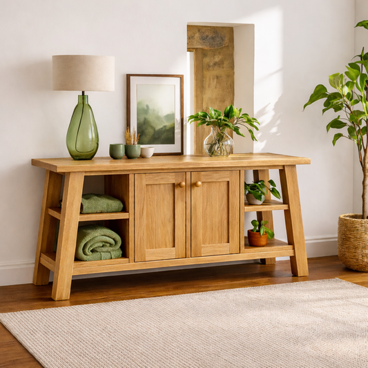 Modern Solid Wood Sideboard Cabinet, Farmhouse Buffet Storage Console with Shelves and Doors Kitchnce
