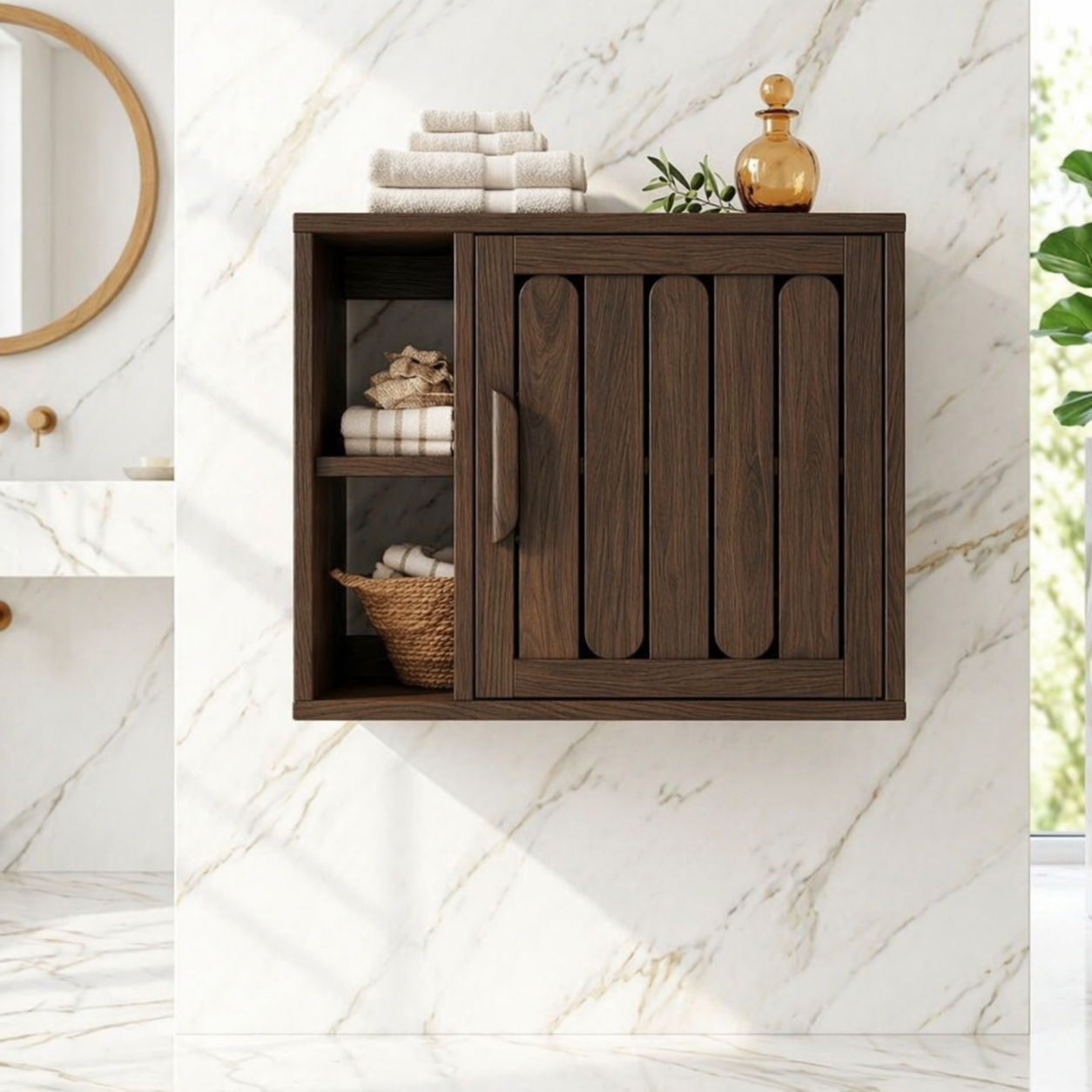 Floating Bathroom Cabinet, Modern Wall Mounted Vanity Storage Shelf Organizer Unit
