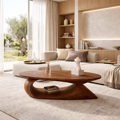 Elegant Wooden Coffee Table with Curved Modern Design