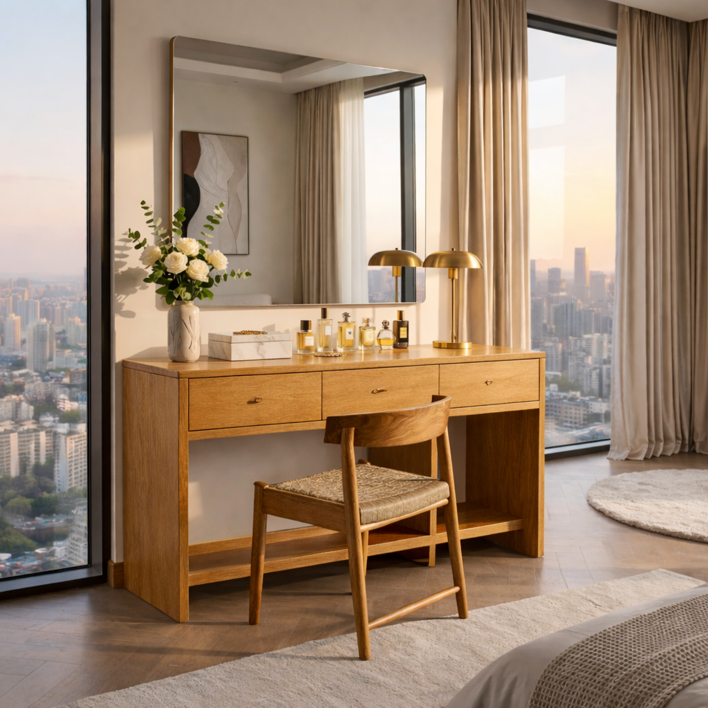 Handcrafted Solid Wood Makeup Vanity  – Modern Minimalist Design