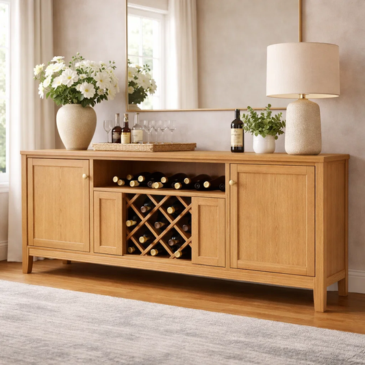 Solid Wood Console Cabinet with Wine Rack and Storage Doors
