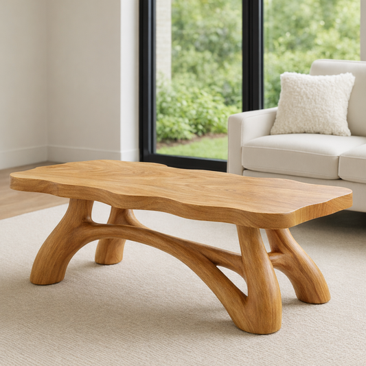 Solid Wood Coffee Table with Sculptural Curved Legs – Modern Living Room Table Kitchnce
