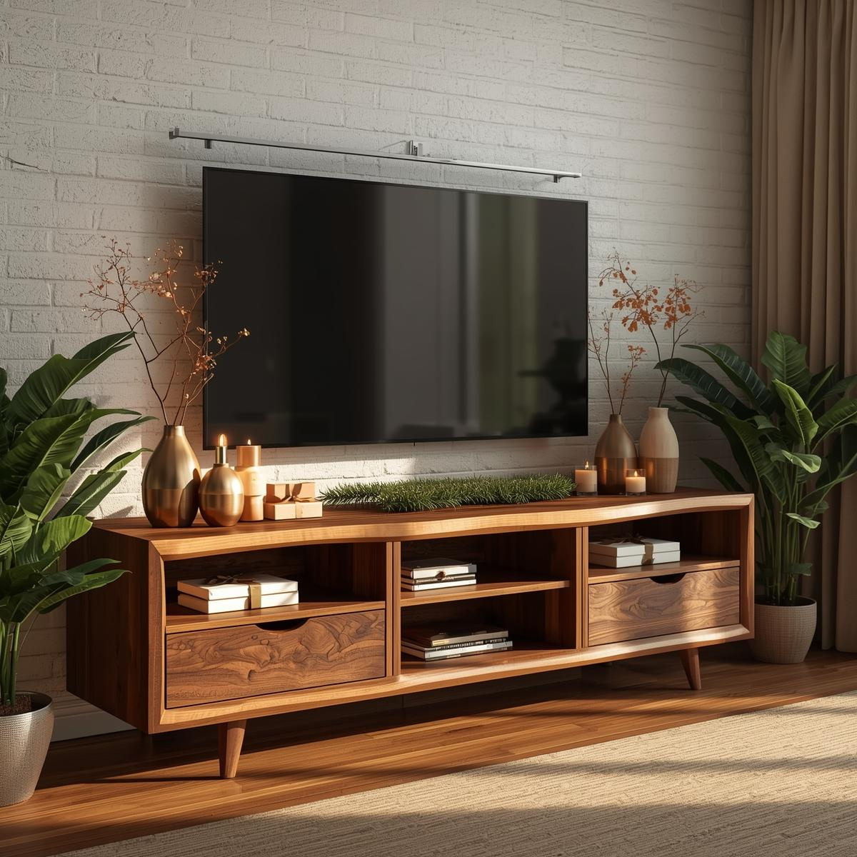 Mid Century TV Stand Solid Wood Media Console Modern Entertainment Center Cabinet Kitchnce