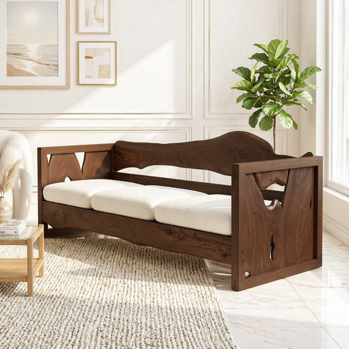 Organic Modern Wooden Sofa, Minimalist Daybed Couch for Elegant Modern Interiors