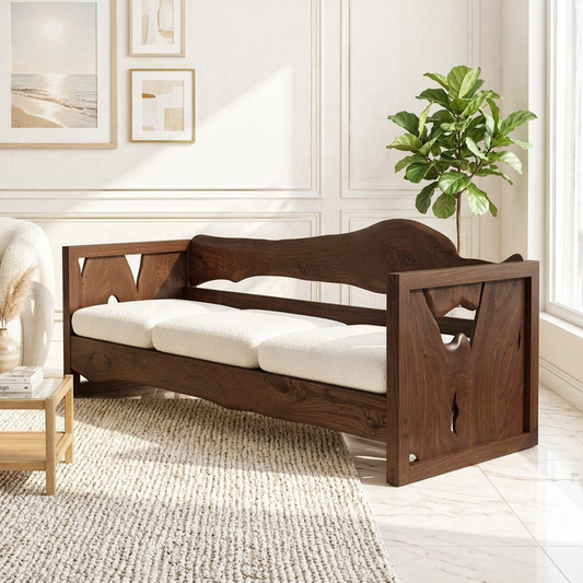 Organic Modern Wooden Sofa, Minimalist Daybed Couch for Elegant Modern Interiors
