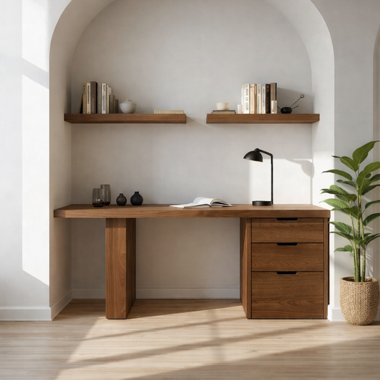 Solid Wood Writing Desk with Drawers Modern Minimalist Home Office Table