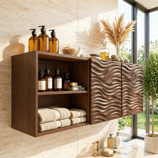 Floating Bathroom Cabinet, Modern Wall Mounted Wavy Vanity Storage Shelf Organizer
