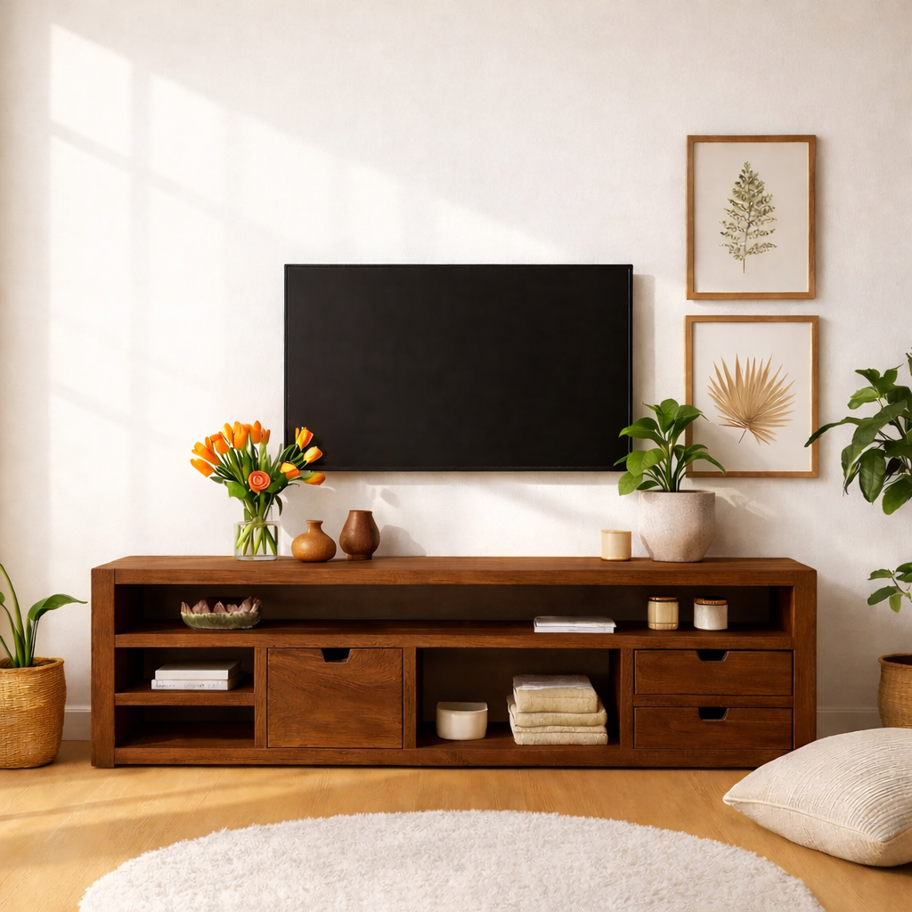 Minimalist Wood TV Stand With Drawers Long Media Console Modern Entertainment Center Kitchnce