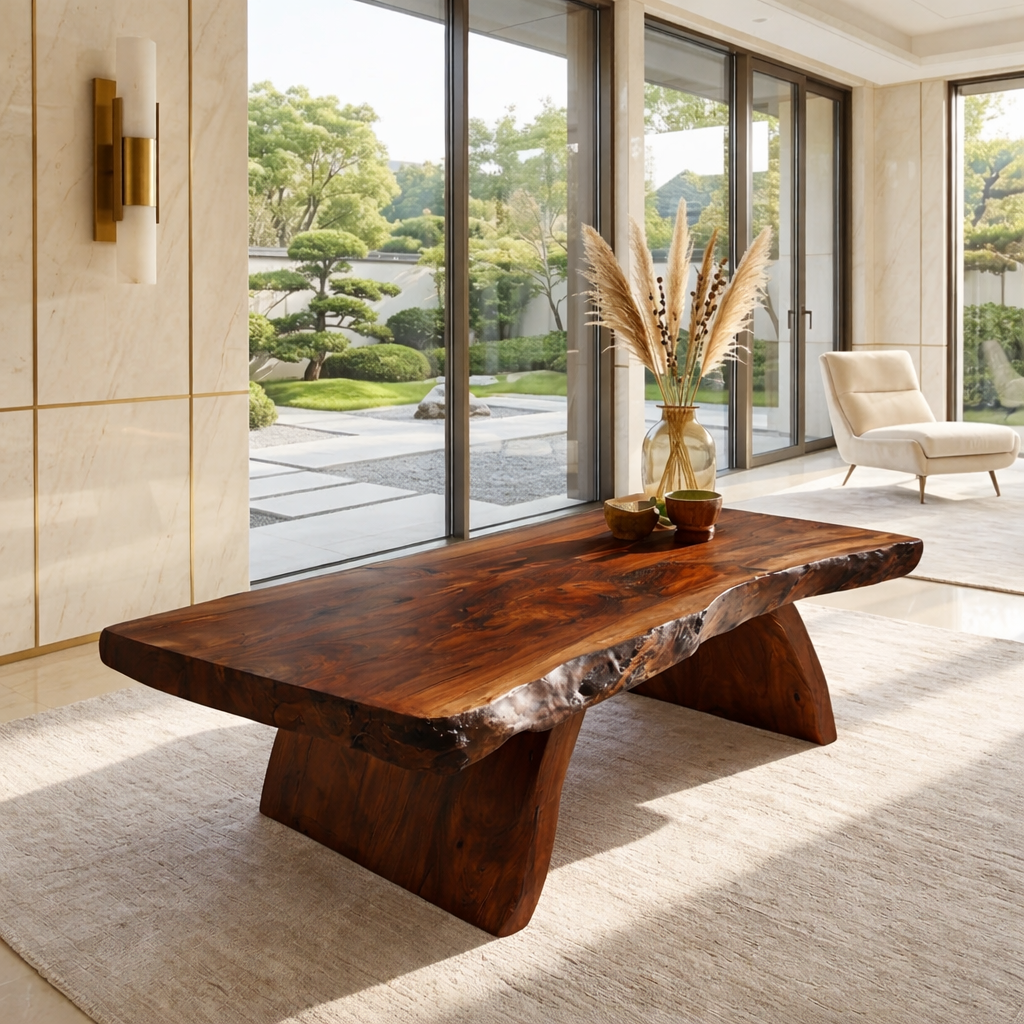 Organic Live Edge Coffee Table with Sculptural Base, Modern Living-Room Statement Centerpiece