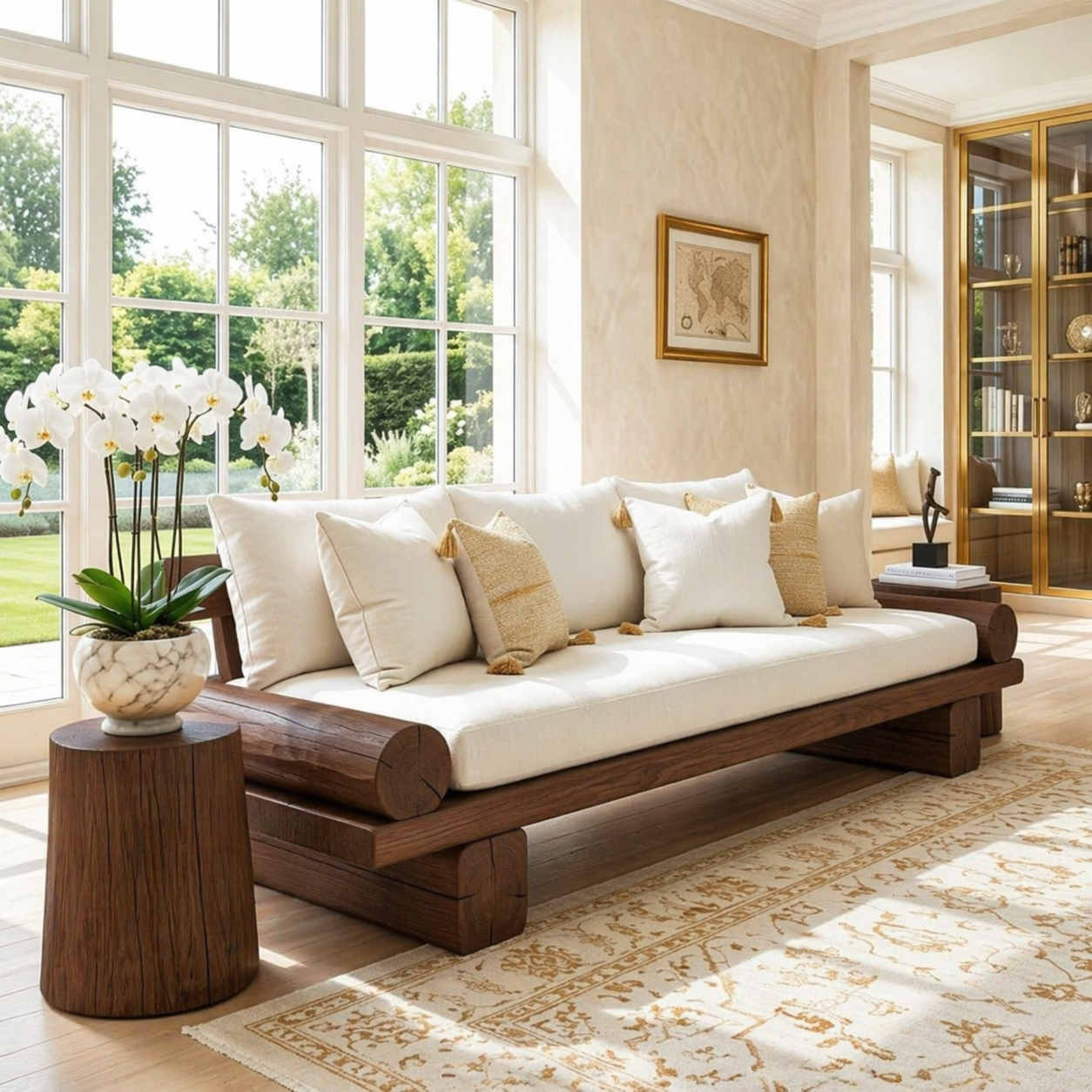 Contemporary Wooden Daybed Sofa, Minimalist Living Room Bench With Cushioned Seat