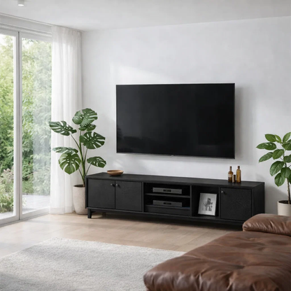 Solid Wood TV Console with Storage & Shelves – Modern Media Stand