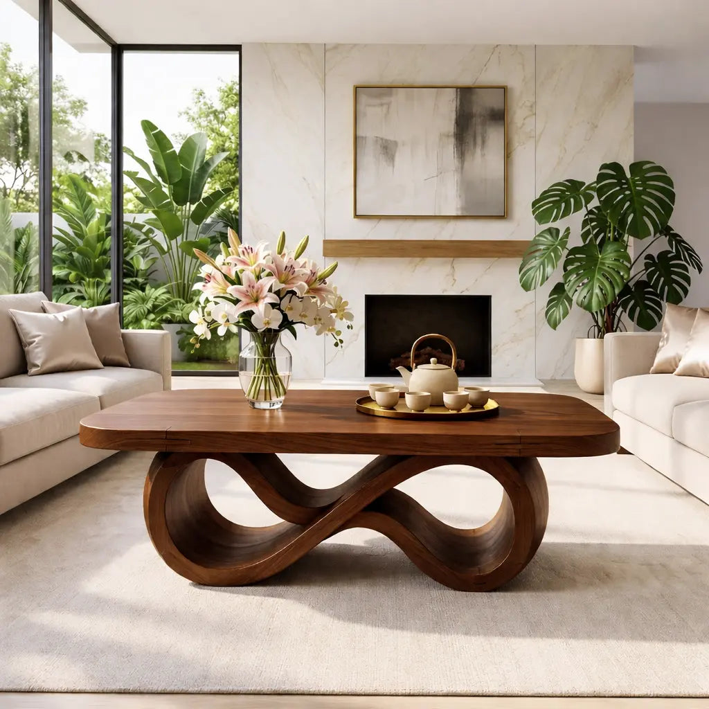 Elegant Infinity-Shaped Coffee Table, Modern Wooden Living Room Furniture Kitchnce