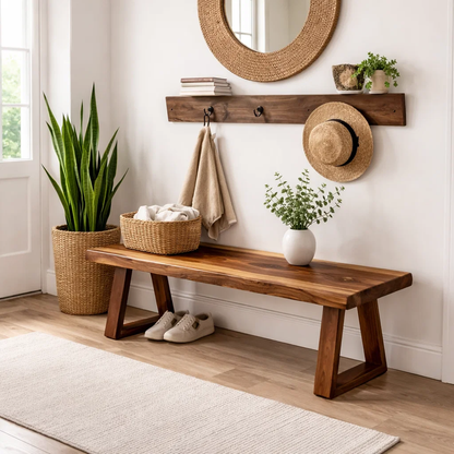 Solid Wood Entryway Bench with Storage | Rustic Modern Hallway Bench Kitchnce