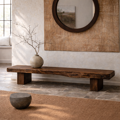 Live Edge Solid Wood Bench, Rustic Organic Entryway Seating