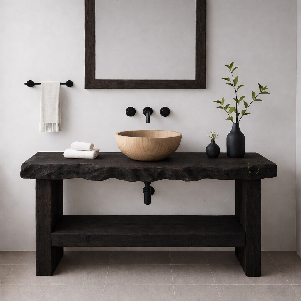 Live Edge Solid Wood Bathroom Vanity – Modern Rustic Wall-Mounted Vanity Sink