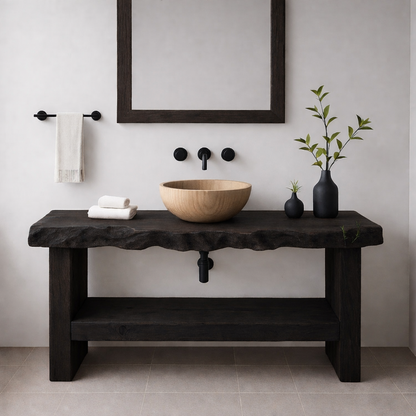 Live Edge Solid Wood Bathroom Vanity – Modern Rustic Wall-Mounted Vanity Sink