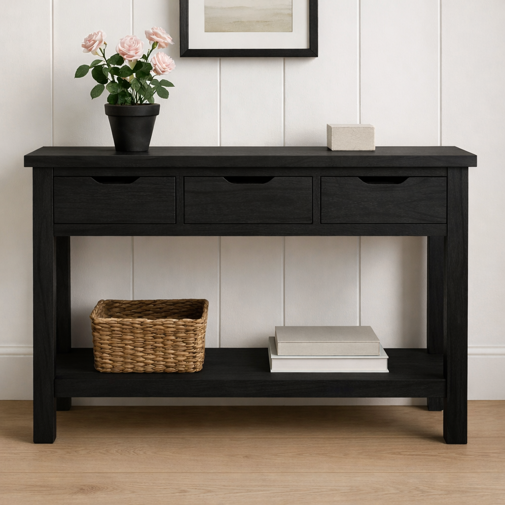 Rustic Wooden Console Table with Storage Drawers and Bottom Shelf for Entryway Kitchnce