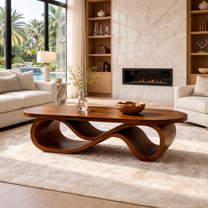 Modern Wooden Coffee Table with Unique Infinity Shape Design