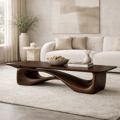 Sculptural Wooden Coffee Table, Modern Organic Living Room Centerpiece Furniture