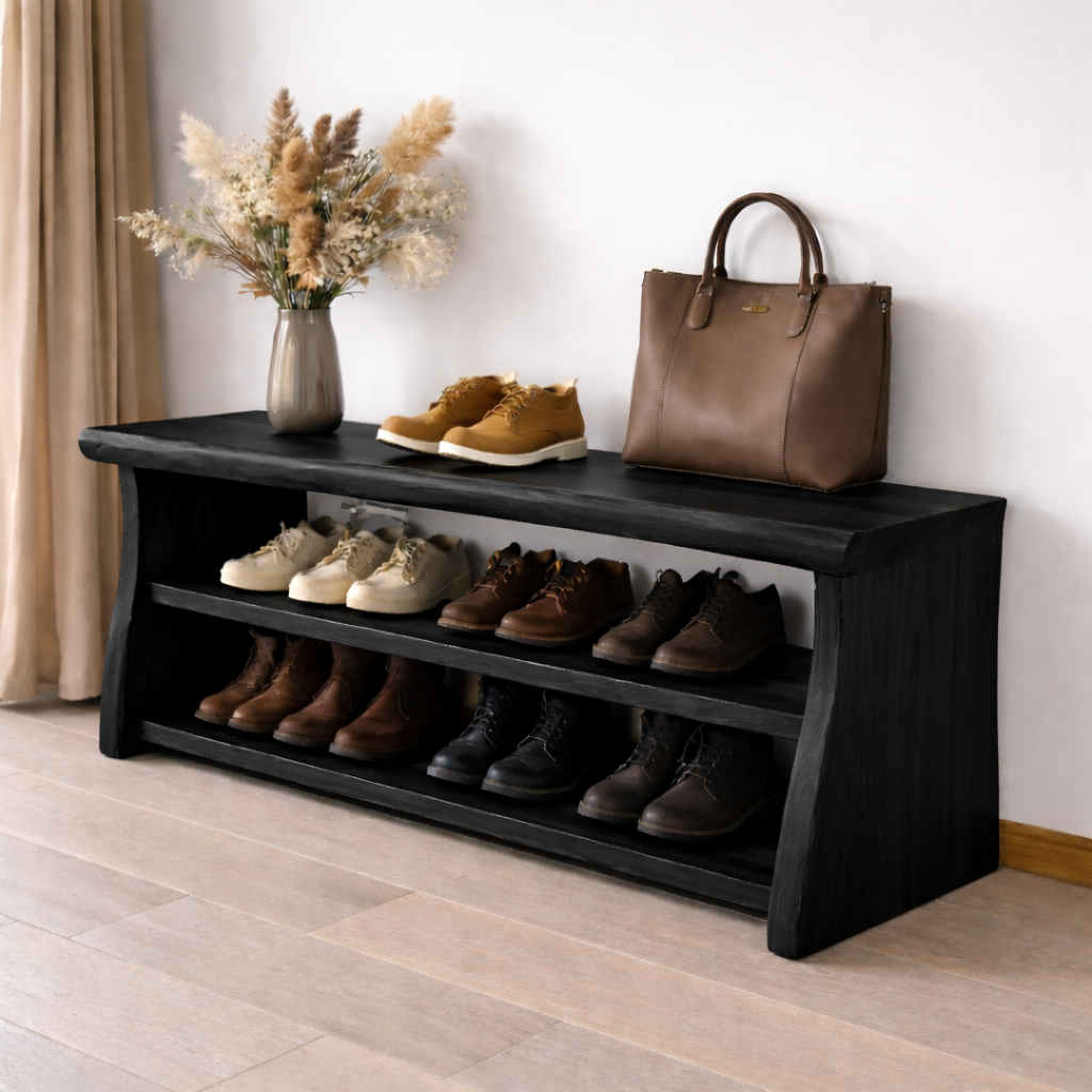 Solid Wood Entryway Bench with Shoe Storage Shelf – Rustic Wooden Shoe Rack Bench Kitchnce