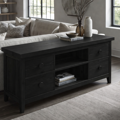 Solid Wood Console Cabinet with 2 Drawers & Open Shelving – Modern Storage Solution