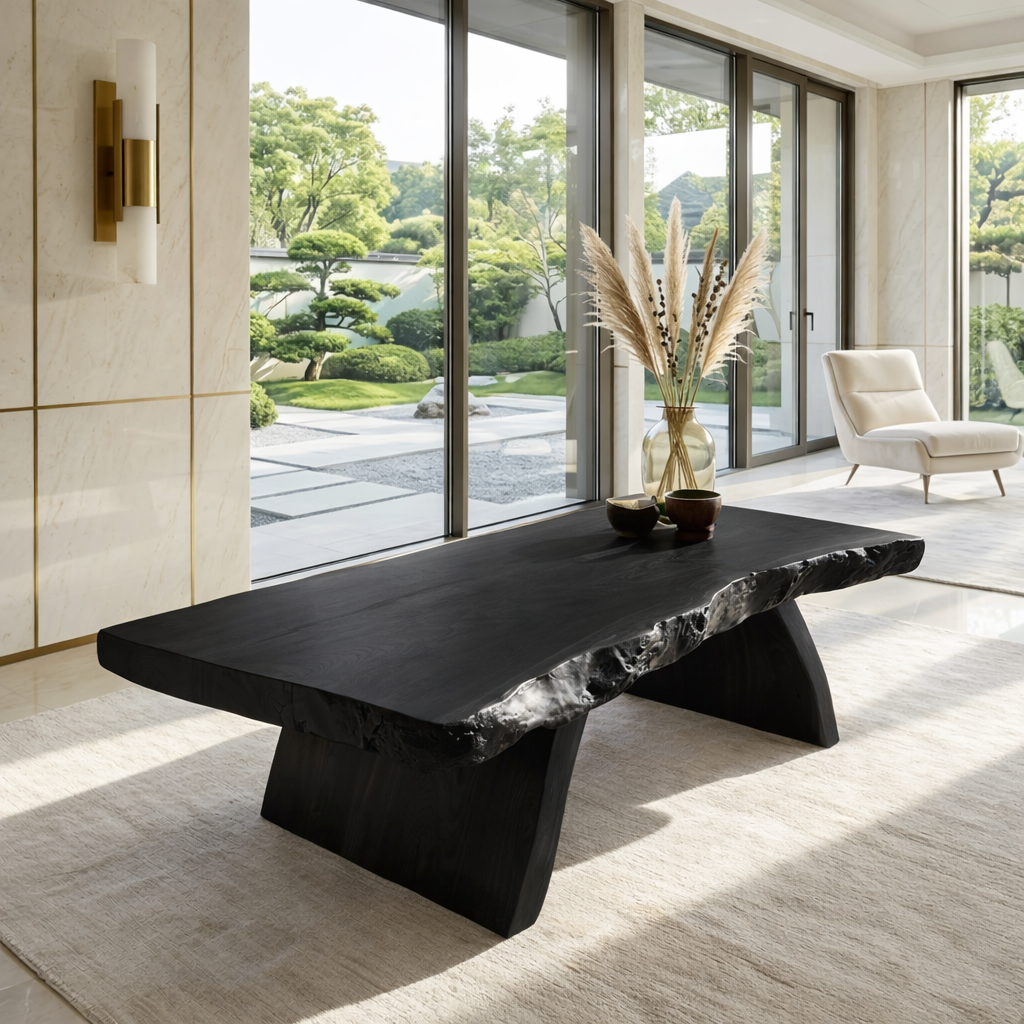 Organic Live Edge Coffee Table with Sculptural Base, Modern Living-Room Statement Centerpiece