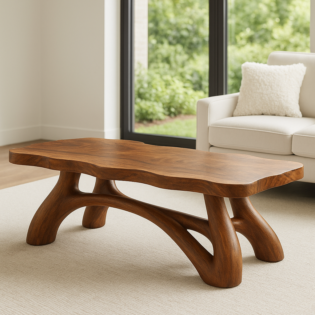 Solid Wood Coffee Table with Sculptural Curved Legs – Modern Living Room Table Kitchnce