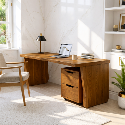 Modern Writing Desk with Mobile Drawer Home Office Work Table Minimal Design