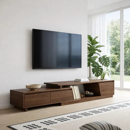 Solid Wood TV Cabinet Low Profile – Modern Walnut Media Console Kitchnce