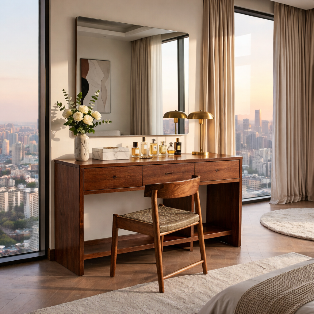 Handcrafted Solid Wood Makeup Vanity  – Modern Minimalist Design