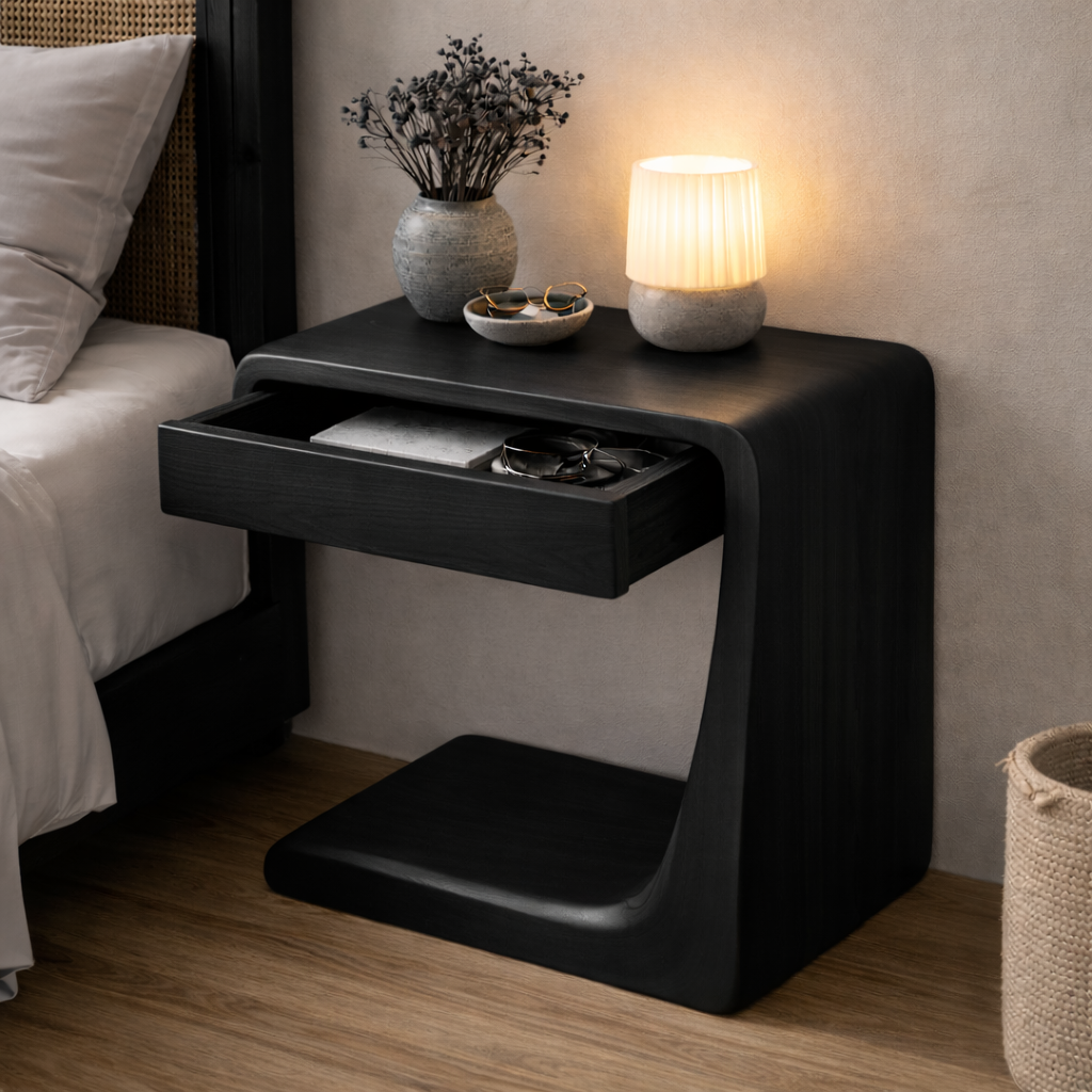 Solid Wood Nightstand with Drawer – Modern Bedside Table with Storage Shelf Kitchnce